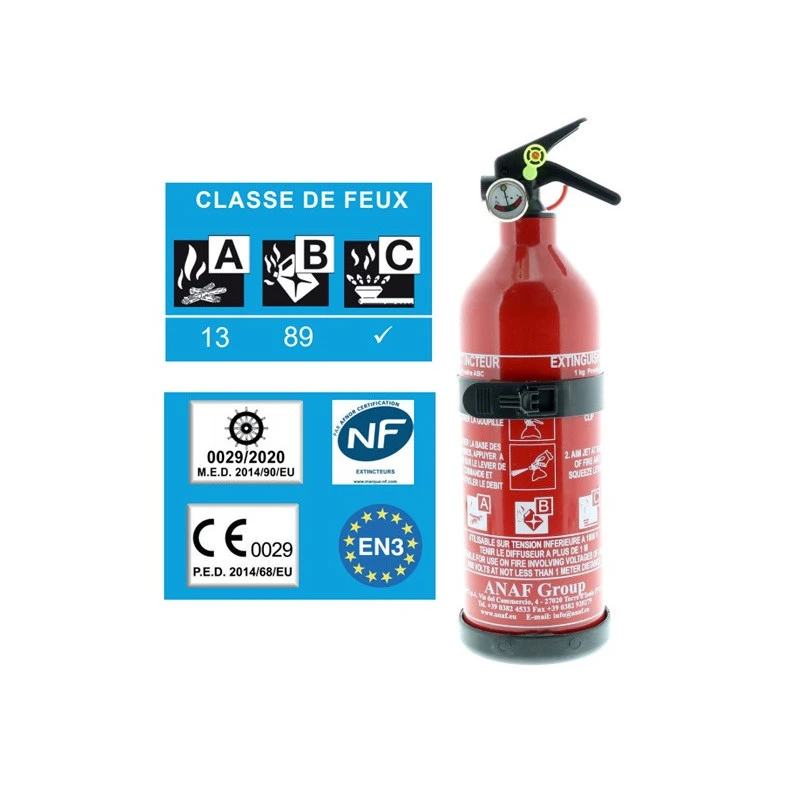 ANAF Extincteur 1 Kg Avec Support Et Manomètre – Image 2