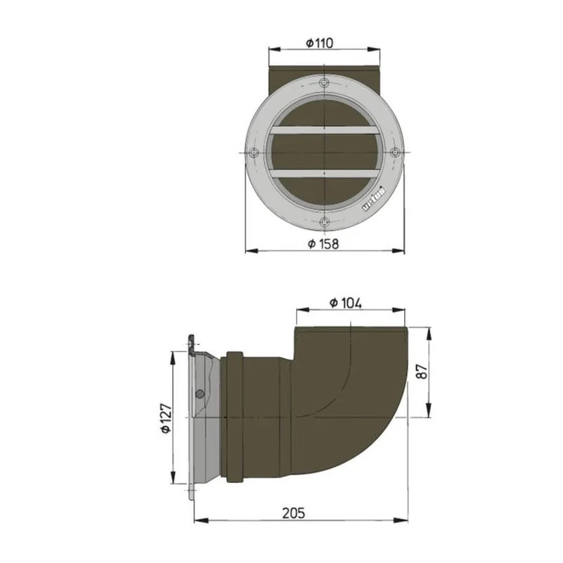 VETUS Grille Inox Avec Manchon ø 104 Mm (66cm²) – Image 2